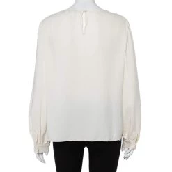 Oscar De La Renta Off White Silk Grid Neckline Detail Top XL For Women -Oscar de la Renta Sales Shop luxury women oscar de la rentaslug used clothes p456201 002