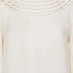Oscar De La Renta Off White Silk Grid Neckline Detail Top XL For Women -Oscar de la Renta Sales Shop luxury women oscar de la rentaslug used clothes p456201 006