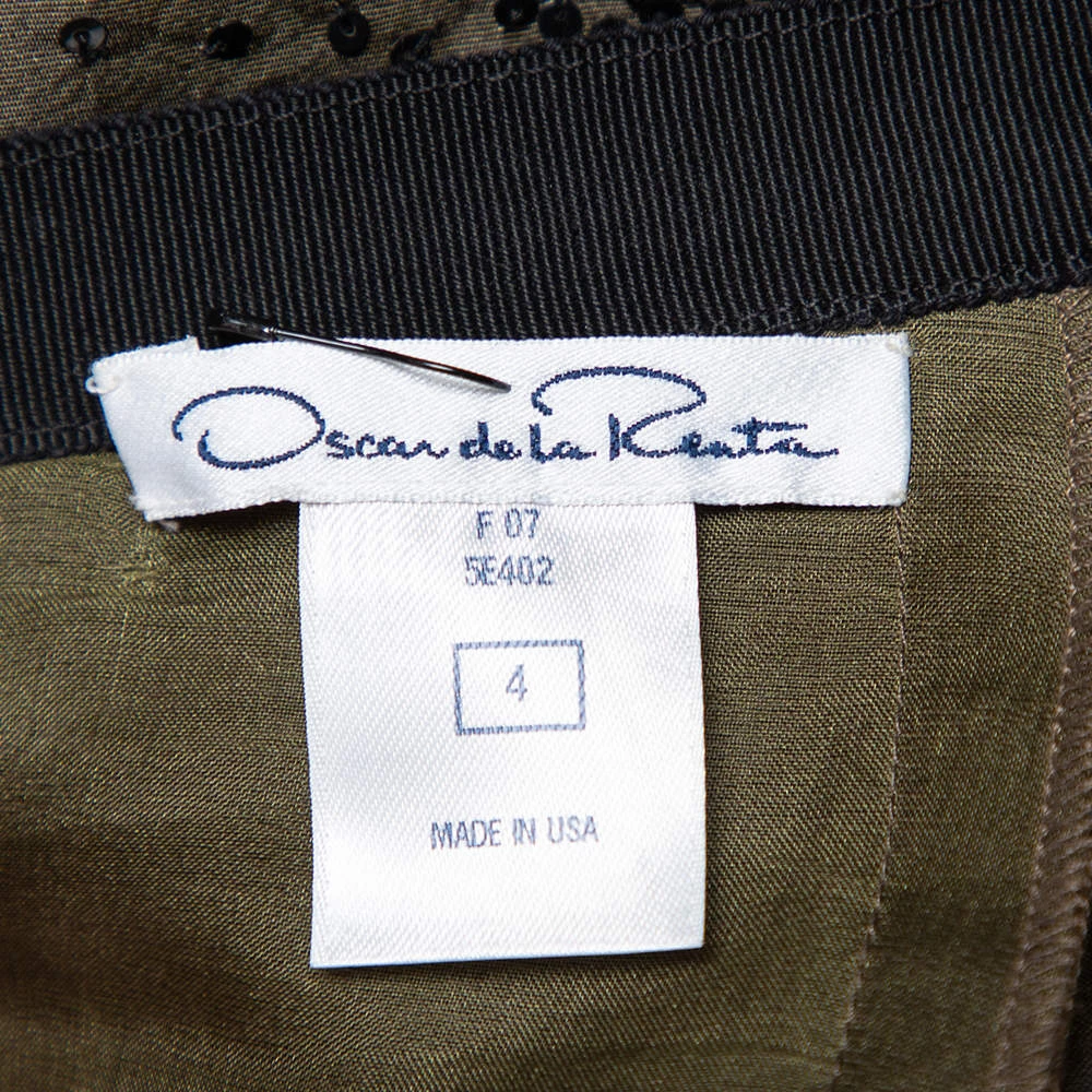 Oscar De La Renta Olive Green Silk Sequin Embellished Pleated Skirt S For Women 7 Oscar De La Renta Olive Green Silk Sequin Embellished Pleated Skirt S For Women - Image 5