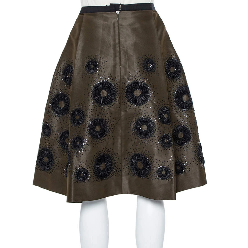 Oscar De La Renta Olive Green Silk Sequin Embellished Pleated Skirt S For Women 5 Oscar De La Renta Olive Green Silk Sequin Embellished Pleated Skirt S For Women - Image 3