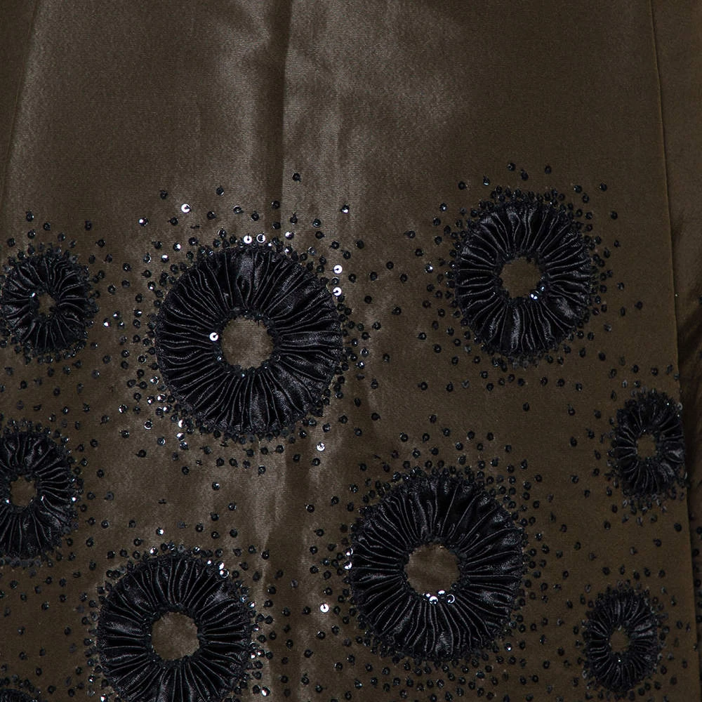 Oscar De La Renta Olive Green Silk Sequin Embellished Pleated Skirt S For Women 6 Oscar De La Renta Olive Green Silk Sequin Embellished Pleated Skirt S For Women - Image 4