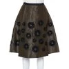 Oscar De La Renta Olive Green Silk Sequin Embellished Pleated Skirt S For Women