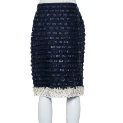 Oscar De La Renta Navy Blue Synthetic & Faux Leather Trim Pencil Skirt M For Women -Oscar de la Renta Sales Shop luxury women oscar de la rentaslug used clothes p461957 005
