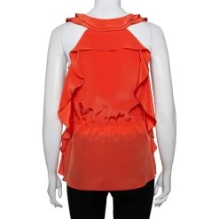 Oscar De La Renta Orange Ruffled Silk Sleeveless Top S For Women -Oscar de la Renta Sales Shop luxury women oscar de la rentaslug used clothes p463487 002