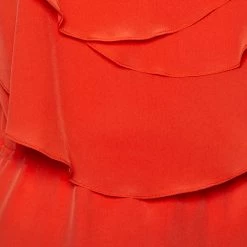 Oscar De La Renta Orange Ruffled Silk Sleeveless Top S For Women -Oscar de la Renta Sales Shop luxury women oscar de la rentaslug used clothes p463487 003