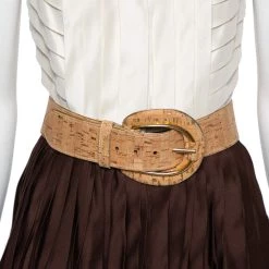 Oscar De La Renta Cream & Brown Silk Pleated Belted Mini Dress S For Women -Oscar de la Renta Sales Shop luxury women oscar de la rentaslug used clothes p465192 001