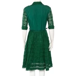 Oscar De La Renta Green Eyelet Lace Belted Midi Dress L For Women -Oscar de la Renta Sales Shop luxury women oscar de la rentaslug used clothes p467844 007