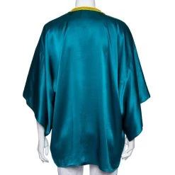 Oscar De La Renta Green Silk Satin Embellished Neck Detail Oversized Top L For Women -Oscar de la Renta Sales Shop luxury women oscar de la rentaslug used clothes p470278 005