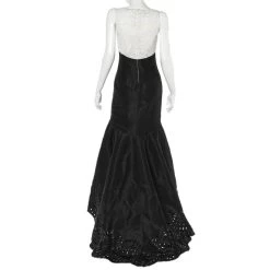 Oscar De La Renta Monochrome Lace & Synthetic Paneled Asymmetric Hem Gown S For Women -Oscar de la Renta Sales Shop luxury women oscar de la rentaslug used clothes p477293 001