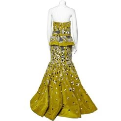 Oscar De La Renta Olive Green Embellished Silk Belt Detail Strapless Gown L For Women -Oscar de la Renta Sales Shop luxury women oscar de la rentaslug used clothes p503758 1633588882 006