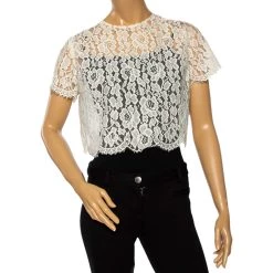 Oscar De La Renta Off White Lace Open Back Corded Cropped Top M For Women