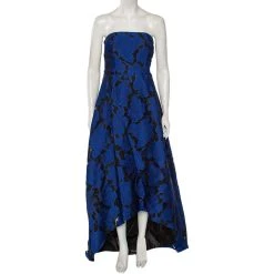 Oscar De La Renta Blue Floral Devore Lace Strapless Gown XL For Women
