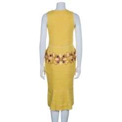 Oscar De La Renta Yellow Linen Embellished Waist Dress M For Women -Oscar de la Renta Sales Shop luxury women oscar de la rentaslug used clothes p50428 003