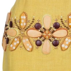 Oscar De La Renta Yellow Linen Embellished Waist Dress M For Women -Oscar de la Renta Sales Shop luxury women oscar de la rentaslug used clothes p50428 006