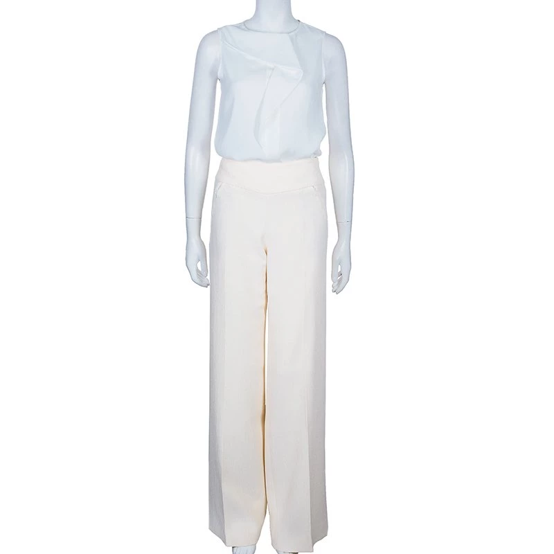 Oscar De La Renta Cream Wide Leg Trousers S For Women 4 Oscar De La Renta Cream Wide Leg Trousers S For Women - Image 2