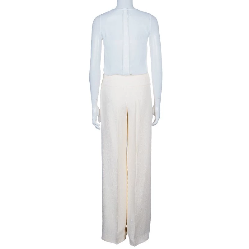 Oscar De La Renta Cream Wide Leg Trousers S For Women 5 Oscar De La Renta Cream Wide Leg Trousers S For Women - Image 3