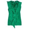 Oscar De La Renta Emerald Ruffle Satin Sleeveless Top L For Women