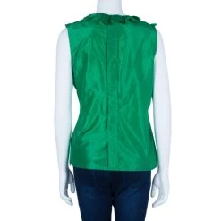 Oscar De La Renta Emerald Ruffle Satin Sleeveless Top L For Women -Oscar de la Renta Sales Shop luxury women oscar de la rentaslug used clothes p5263 003