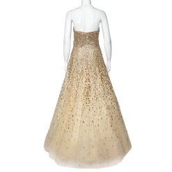 Oscar De La Renta Gold Embellished Tulle Strapless Gown M For Women -Oscar de la Renta Sales Shop luxury women oscar de la rentaslug used clothes p527631 001