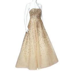 Oscar De La Renta Gold Embellished Tulle Strapless Gown M For Women -Oscar de la Renta Sales Shop luxury women oscar de la rentaslug used clothes p527631 002