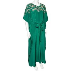Oscar De La Renta Green Silk Embellished Belted Kaftan Dress M For Women -Oscar de la Renta Sales Shop luxury women oscar de la rentaslug used clothes p532813 002