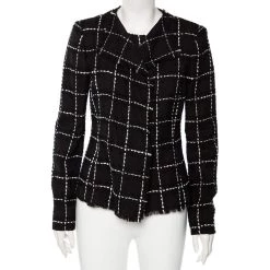Oscar De La Renta Monochrome Embroidered Wool Button Front Jacket M For Women