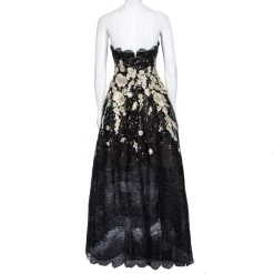 Oscar De La Renta Black & Gold Embroidered Tulle Strapless Gown S For Women -Oscar de la Renta Sales Shop luxury women oscar de la rentaslug used clothes p543792 001