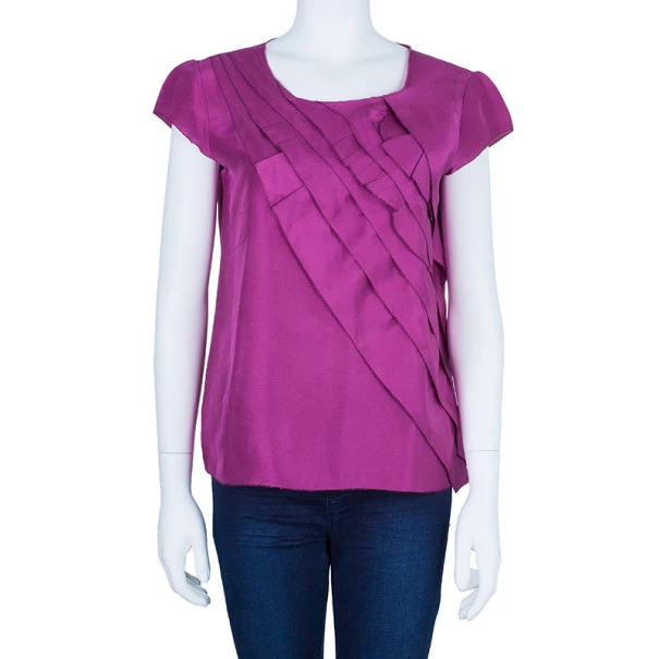 Oscar De La Renta Fuchsia Silk Layered Top M For Women 4 Oscar De La Renta Fuchsia Silk Layered Top M For Women - Image 2