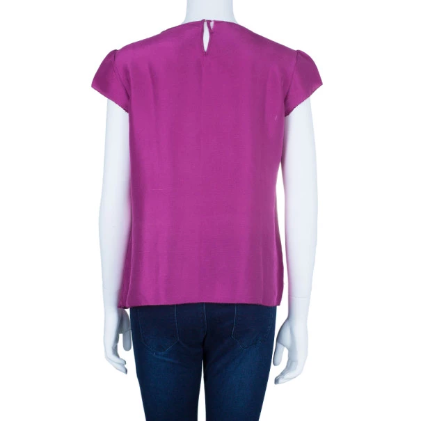 Oscar De La Renta Fuchsia Silk Layered Top M For Women 5 Oscar De La Renta Fuchsia Silk Layered Top M For Women - Image 3