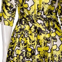 Oscar De La Renta Yellow Printed Silk Belted Maxi Dress M For Women -Oscar de la Renta Sales Shop luxury women oscar de la rentaslug used clothes p566242 006