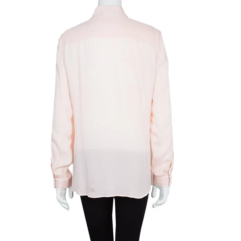 Oscar De La Renta Blush Pink Lace Insert Detail Pintucked Silk Shirt L For Women 5 Oscar De La Renta Blush Pink Lace Insert Detail Pintucked Silk Shirt L For Women - Image 3