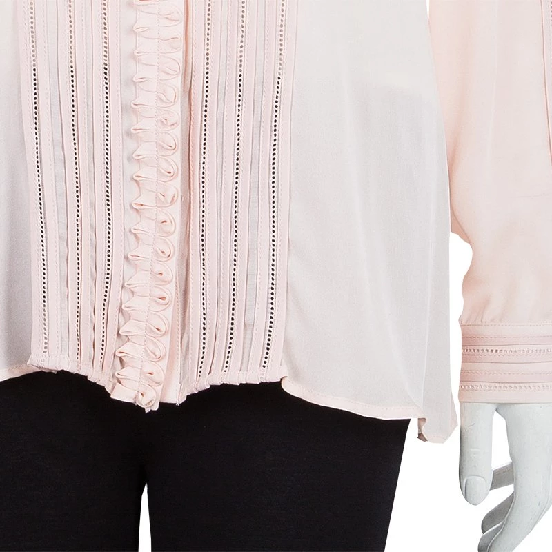 Oscar De La Renta Blush Pink Lace Insert Detail Pintucked Silk Shirt L For Women 8 Oscar De La Renta Blush Pink Lace Insert Detail Pintucked Silk Shirt L For Women - Image 6