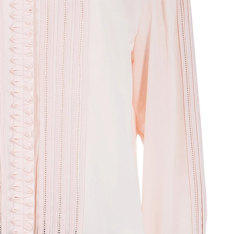 Oscar De La Renta Blush Pink Lace Insert Detail Pintucked Silk Shirt L For Women 9 Oscar De La Renta Blush Pink Lace Insert Detail Pintucked Silk Shirt L For Women - Image 7