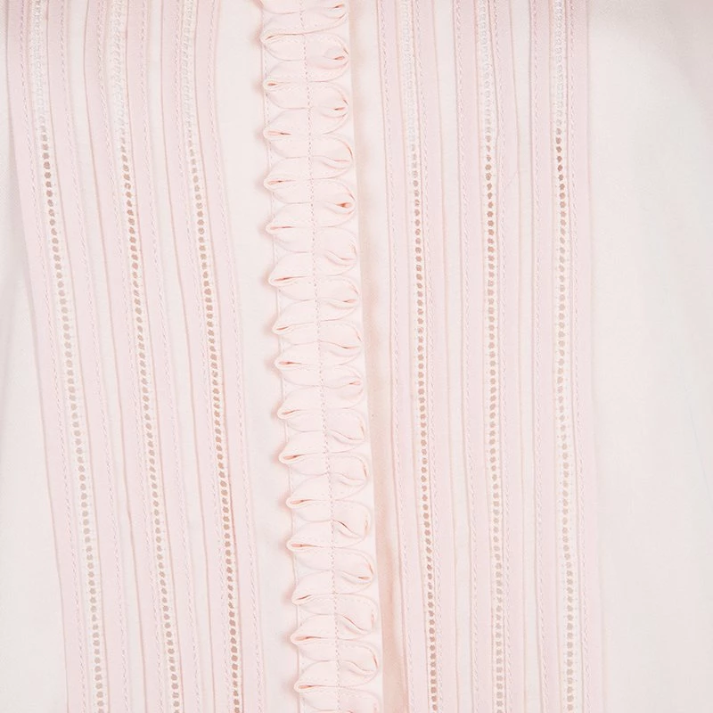 Oscar De La Renta Blush Pink Lace Insert Detail Pintucked Silk Shirt L For Women 10 Oscar De La Renta Blush Pink Lace Insert Detail Pintucked Silk Shirt L For Women - Image 8