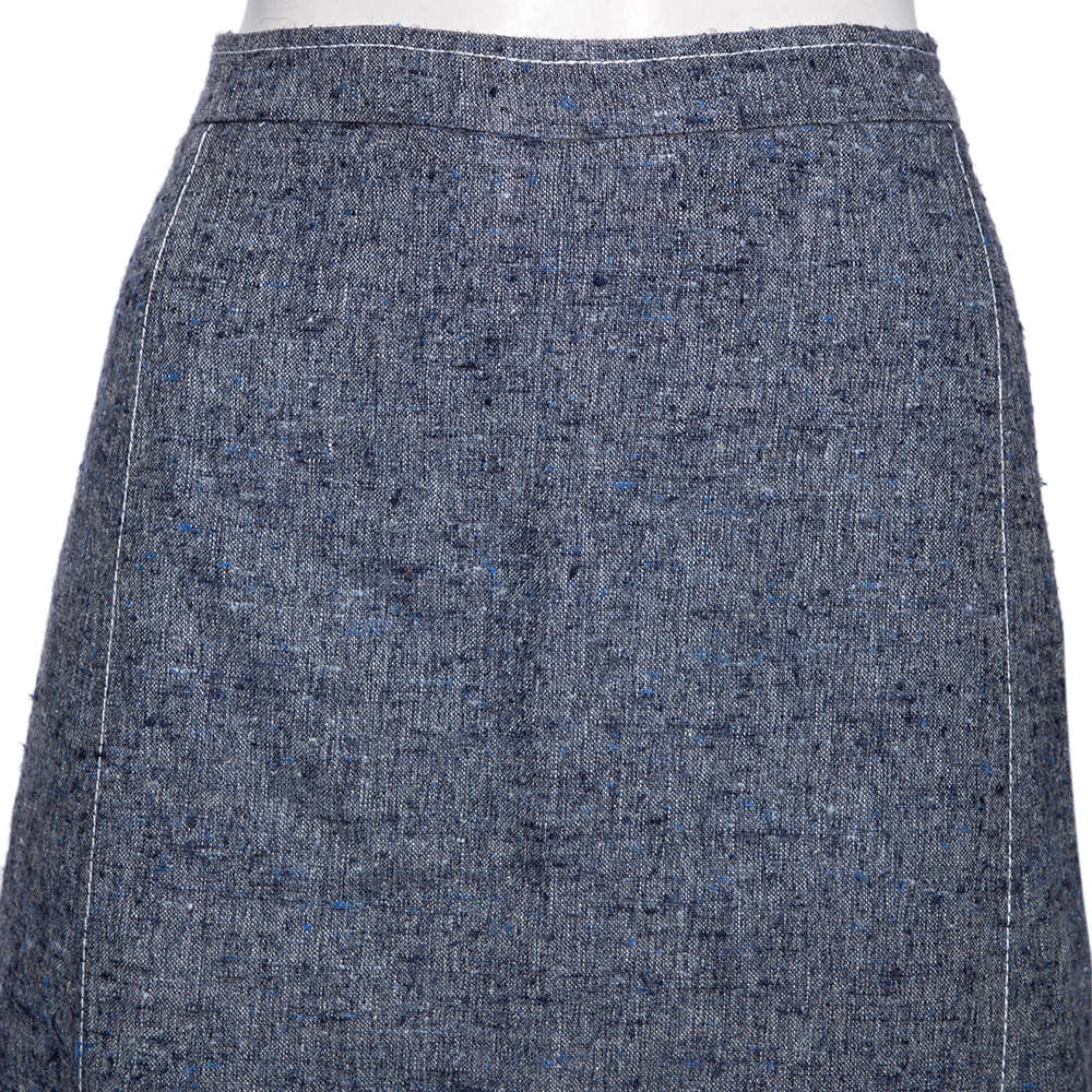 Oscar De La Renta Blue Silk & Linen Lace Trimmed Skirt MTO For Women 6 Oscar De La Renta Blue Silk & Linen Lace Trimmed Skirt MTO For Women - Image 4