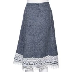 Oscar De La Renta Blue Silk & Linen Lace Trimmed Skirt MTO For Women 10 Oscar De La Renta Blue Silk & Linen Lace Trimmed Skirt MTO For Women -Oscar de la Renta Sales Shop luxury women oscar de la rentaslug used clothes p573206 007