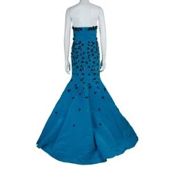 Oscar De La Renta Fall 2015 Blue Floral Sequin Embellished Strapless Silk Gown M For Women -Oscar de la Renta Sales Shop luxury women oscar de la rentaslug used clothes p57634 003