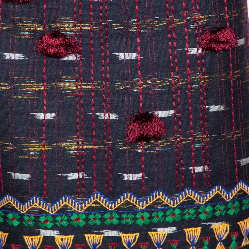 Oscar De La Renta Midnight Blue Wool Embroidered Pencil Skirt (MTO) For Women 6 Oscar De La Renta Midnight Blue Wool Embroidered Pencil Skirt (MTO) For Women - Image 4