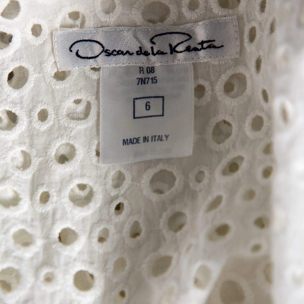 Oscar De La Renta White Eyelet Cotton Ruffle Trimmed Top M For Women 7 Oscar De La Renta White Eyelet Cotton Ruffle Trimmed Top M For Women - Image 5