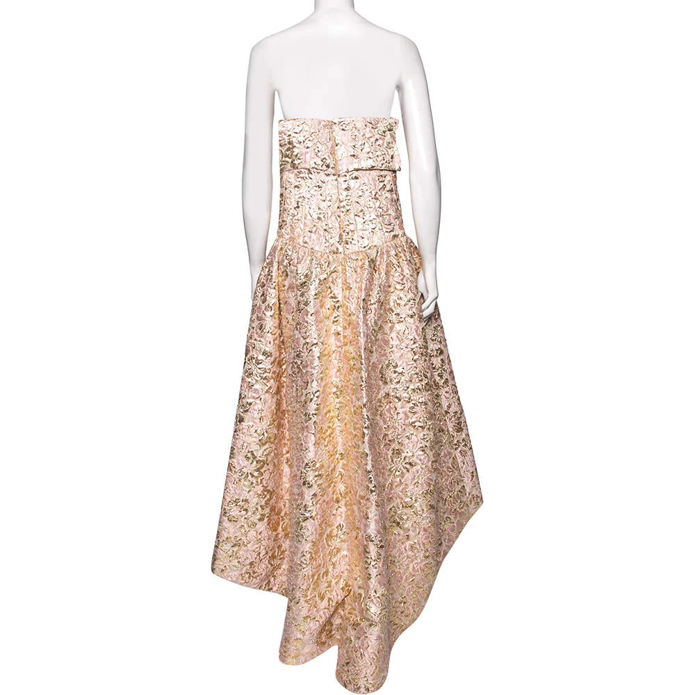 Oscar De La Renta Pink And Gold Brocade Strapless Asymmetrical Gown S For Women 5 Oscar De La Renta Pink And Gold Brocade Strapless Asymmetrical Gown S For Women - Image 3