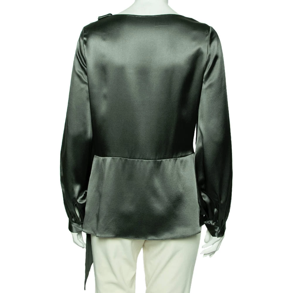 Oscar De La Renta Dark Green Satin Draped Top L For Women 5 Oscar De La Renta Dark Green Satin Draped Top L For Women - Image 3
