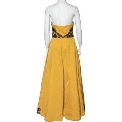 Oscar De La Renta Yellow Sateen Lace Trim Floral Applique Strapless Gown M For Women -Oscar de la Renta Sales Shop luxury women oscar de la rentaslug used clothes p594038 005