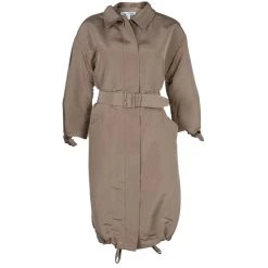 Oscar De La Renta Brown Silk Belted Overcoat L For Women