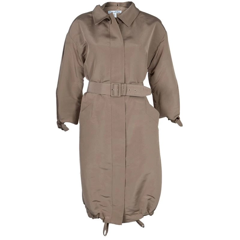 Oscar De La Renta Brown Silk Belted Overcoat L For Women 3 Oscar De La Renta Brown Silk Belted Overcoat L For Women