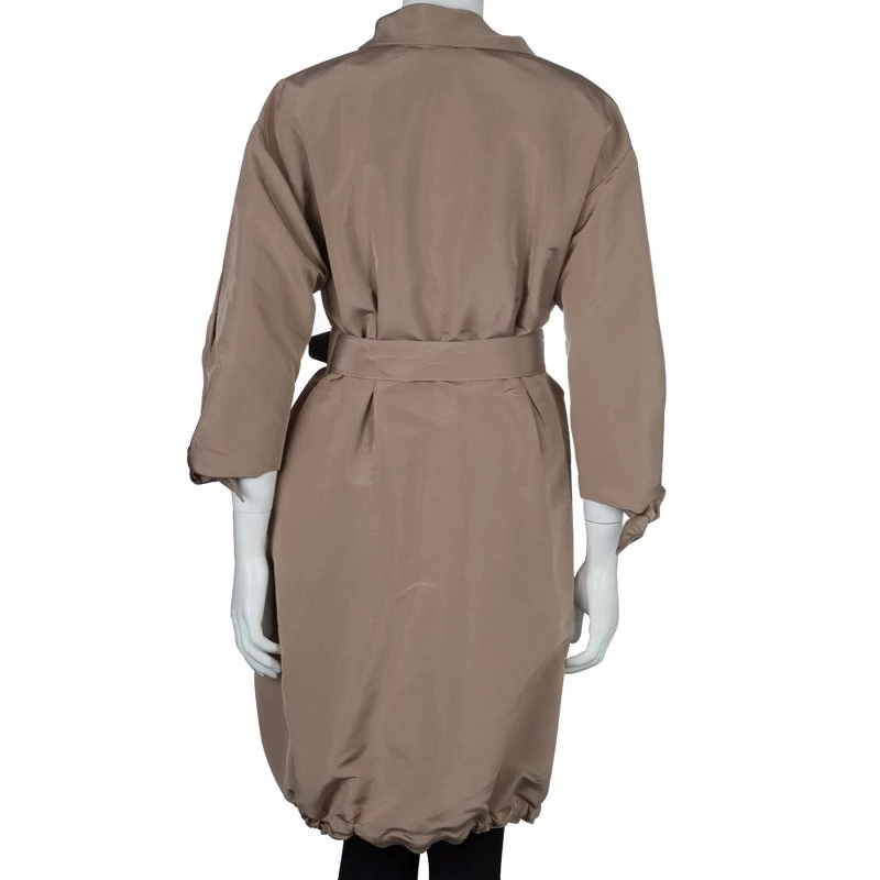 Oscar De La Renta Brown Silk Belted Overcoat L For Women 5 Oscar De La Renta Brown Silk Belted Overcoat L For Women - Image 3