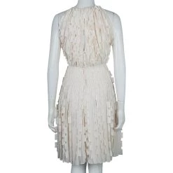 Oscar De La Renta Cream Silk Applique Textured Sleeveless Dress XS For Women -Oscar de la Renta Sales Shop luxury women oscar de la rentaslug used clothes p59845 0003