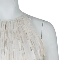 Oscar De La Renta Cream Silk Applique Textured Sleeveless Dress XS For Women -Oscar de la Renta Sales Shop luxury women oscar de la rentaslug used clothes p59845 0004