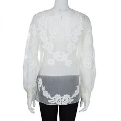 Oscar De La Renta White Sheer Floral Applique Top M For Women -Oscar de la Renta Sales Shop luxury women oscar de la rentaslug used clothes p60039 003