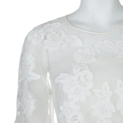 Oscar De La Renta White Sheer Floral Applique Top M For Women -Oscar de la Renta Sales Shop luxury women oscar de la rentaslug used clothes p60039 005