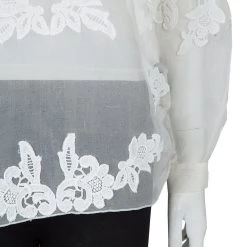 Oscar De La Renta White Sheer Floral Applique Top M For Women -Oscar de la Renta Sales Shop luxury women oscar de la rentaslug used clothes p60039 006